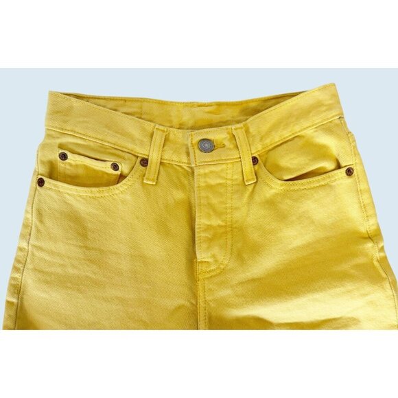 LEVI'S Yellow Button Fly High Waisted Straight Leg Raw Hem Jeans Sz 24 - Picture 3 of 7